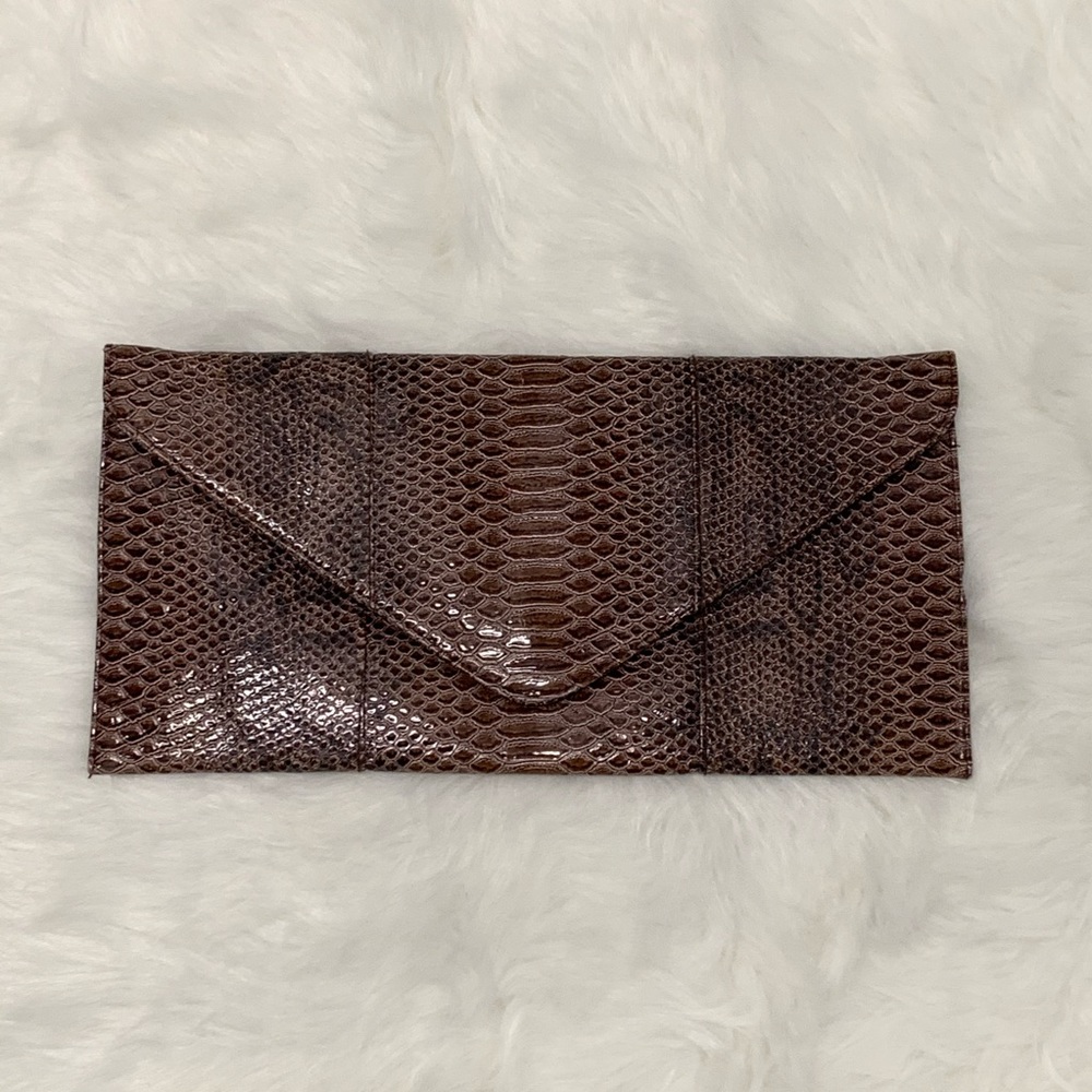 Brown Snake Print Envelope Clutch